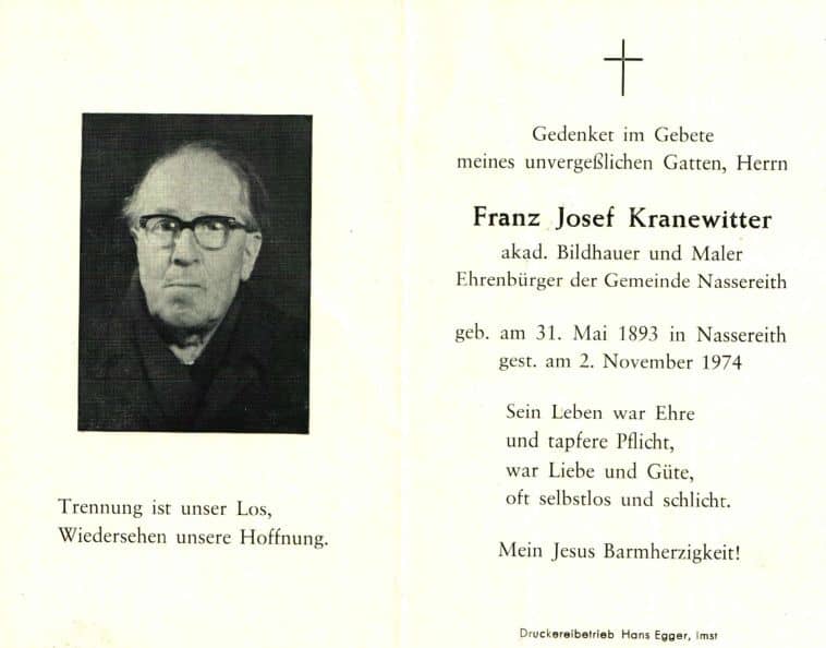 Kranewitter Franz Josef akad. Bildhauer und Maler Ehrenbürger der Gemeinde Nassereith 1893 Nassereith, Nordtirol